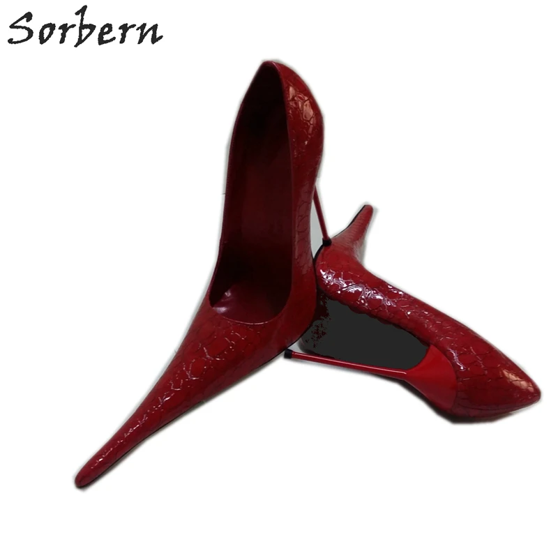 Sorbern Super Long Pointed Toe Women Pumps Slip On Snakeskin Red High Heels Steel Heels Size 32-52 Shoes Unisex Fetish Custom