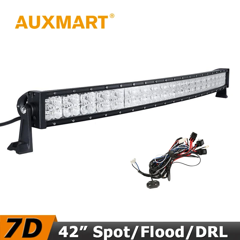 Auxmart 7D Curved 42 inch LED Light Bar 400W CREE Chips Cross DRL Combo Beam Offroad Driving Light Fit Pickup Truck 4x4 Tractor