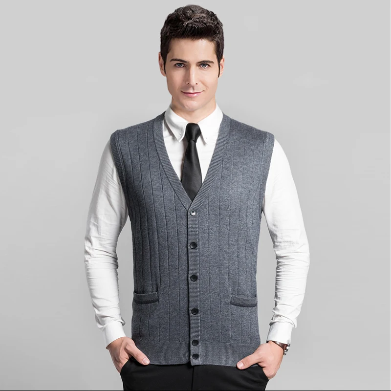 High Quality Fashion Men's V neck Solid Color Sweater Vest