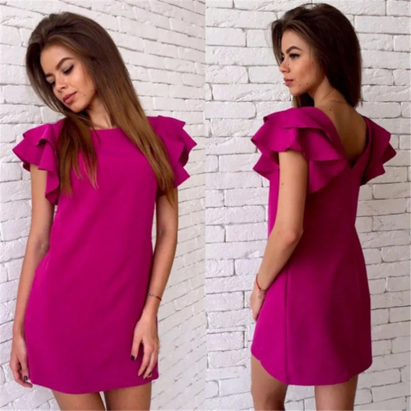

Fashion Women Bodycon Dress 2018 New Design Summer Butterfly Sleeve Backless Solid Color Women Dress Mini Sundresses