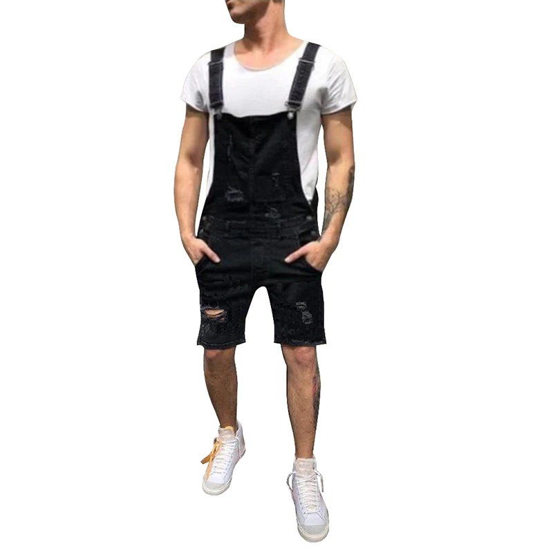 

MJARTORIA 2019 Male Street Fashion Men's Ripped Jeans Jumpsuits Street Distressed Denim Bib Overalls For Man Suspender Pants