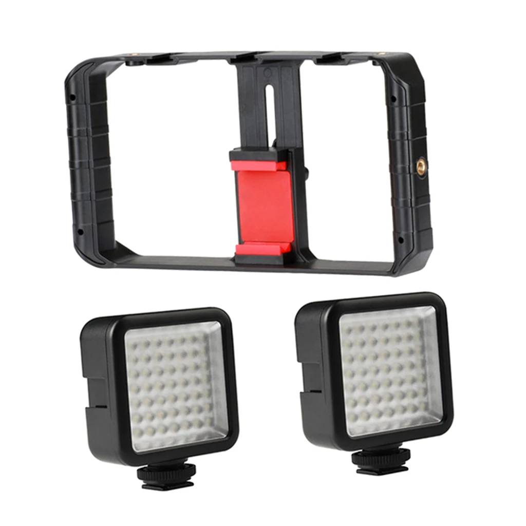 U-Rig Pro Smartphone Video Rig w 3 Shoe Mounts Filmmaking Case Handheld Stabilizer Grip with 2 x Fill Led Light