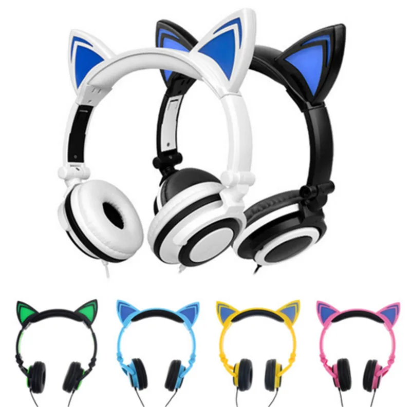 

Hot New Cute Glow Cat Ear Headphones for Girls Led Cat Ears Headphone Children Luminous Gaming Headset with lights Casque Au
