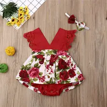 Платье принцессы для маленьких девочек; кружевная одежда с цветочным рисунком для новорожденных; летняя одежда для малышей; платье-пачка с рукавами-крылышками+ повязка на голову; 2 предмета