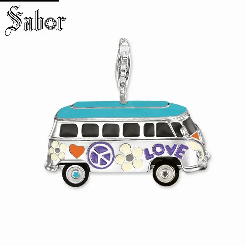 

thomas Colorful Peace Bus Charm,2019 Fashion Jewelry For Women Girls Men Boy,womens Gift 925 Sterling Silver Fit Bracelet charms