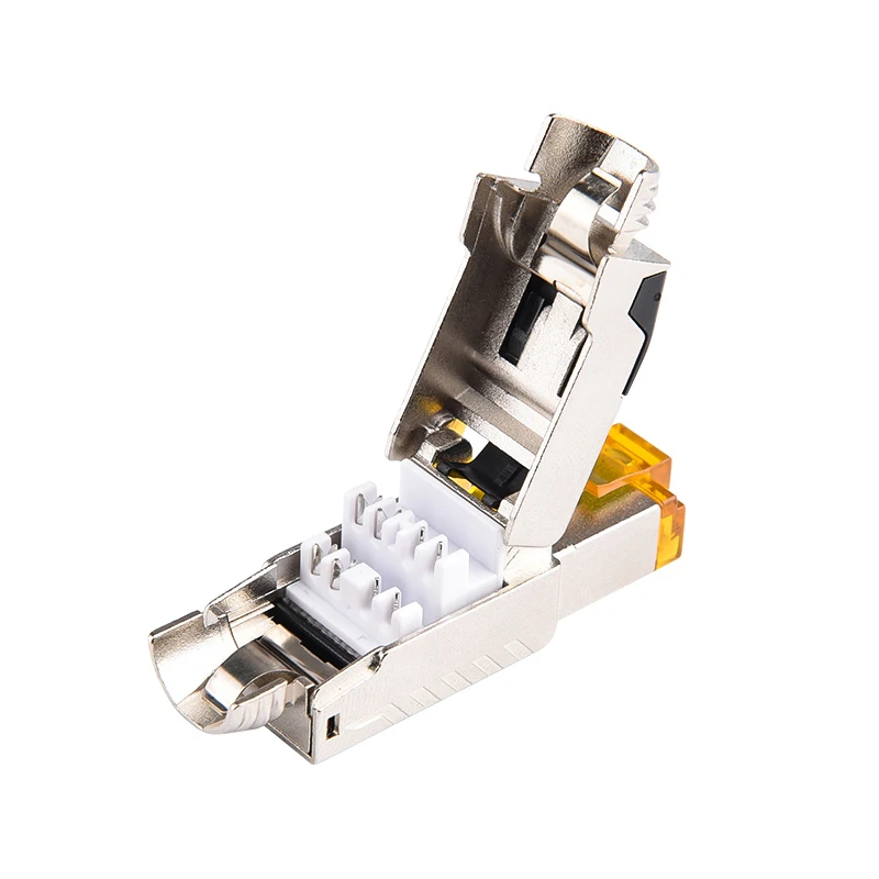 Liga de Zinco Campo Plug Rj45 Completa Blindado 90 Graus Angular Cat7 Cat8 Stp Campo Terminação Conector tipo Toolless - Imagem 6