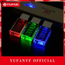 YUFANYF 2017 pendrive 3 colors Red / blue / green LED Audi car LOGO USB falsh drive 4GB 8GB 16GB 32GB U Disk crystal gift