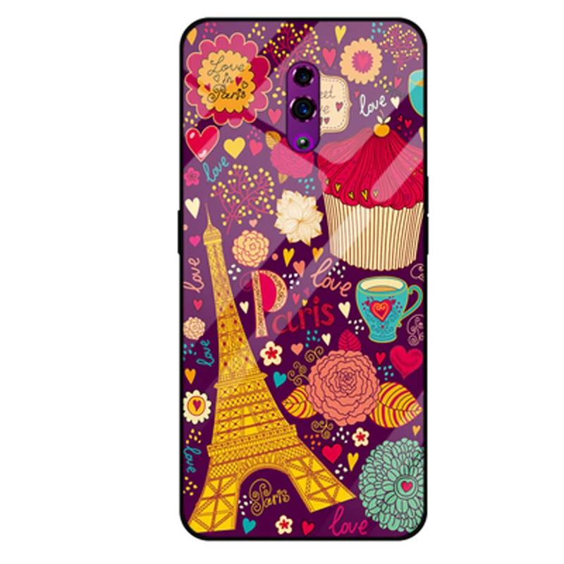 Чехол для OPPO Reno, Модный чехол из закаленного стекла с рисунком из мягкого силикона с узором для OPPO Reno, задняя крышка для OPPOReno Shell