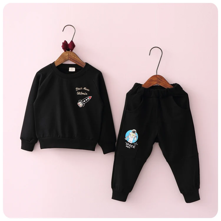 Коллекция года, корейская детская одежда, Осенний Детский свитер с принтом для малышей штаны для отдыха костюм из 2 предметов - Цвет: black