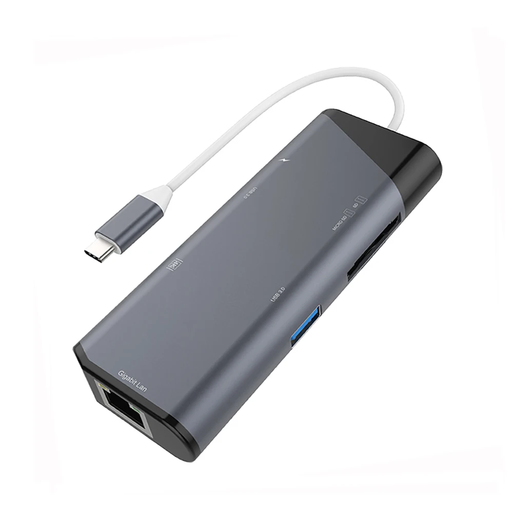 7 в 1 USB C концентратор к HDMI Gigabit Ethernet Rj45 адаптер 4K USB3.1 SD/TF кардридер для MacBook Pro iPad HUEWEI type C концентратор Hdmi - Цвет: Gray