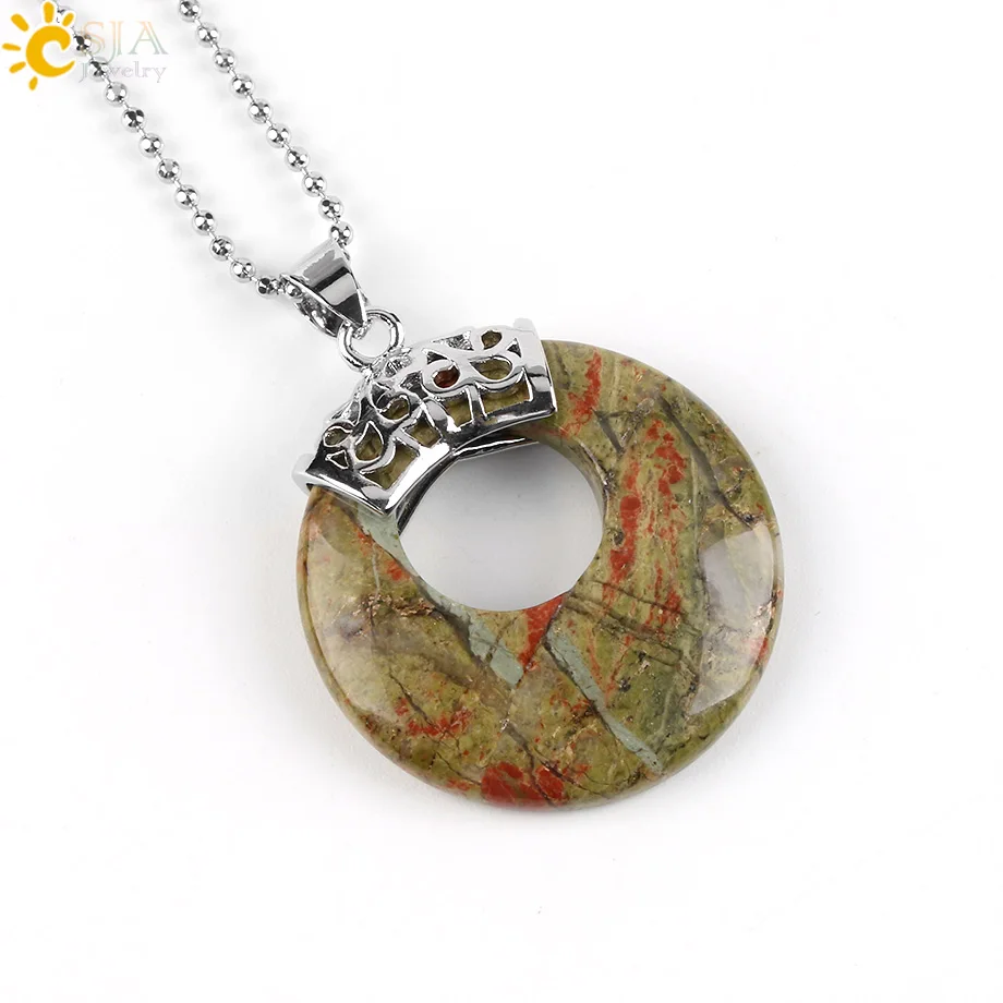 CSJA натуральное ожерелье с драгоценным камнем и кулонами выдалбливают круг лазурит унакит оникс Рейки Исцеление для женщин мужчин ювелирные изделия подарок E518