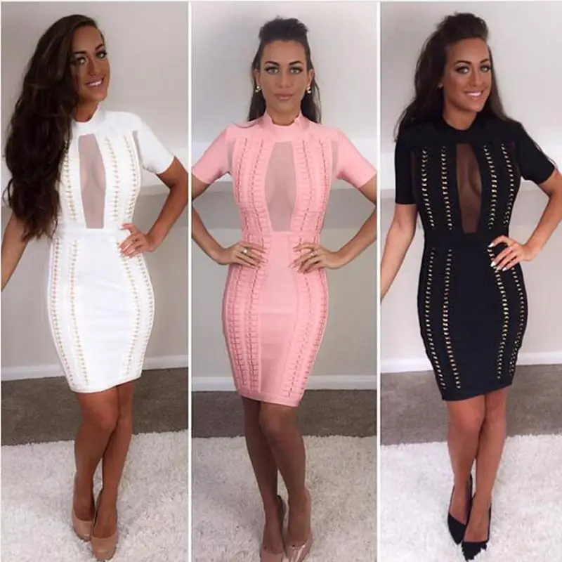 Dalla Colore Rosa Cocktail Il Nero Breve Nudo Partito Abiti Manica Rosa Bodycon Bianco Vestito Fasciatura Promenade Estate Donne Da Sexy Corta colore Del Maglia Di Cerniere bianco Nero 2019 Delle f71vq7