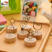 1 pcs CUSHAWFAMILY Vintage wooden desktop figurines message note clip pictures photo holder Home decor Arts