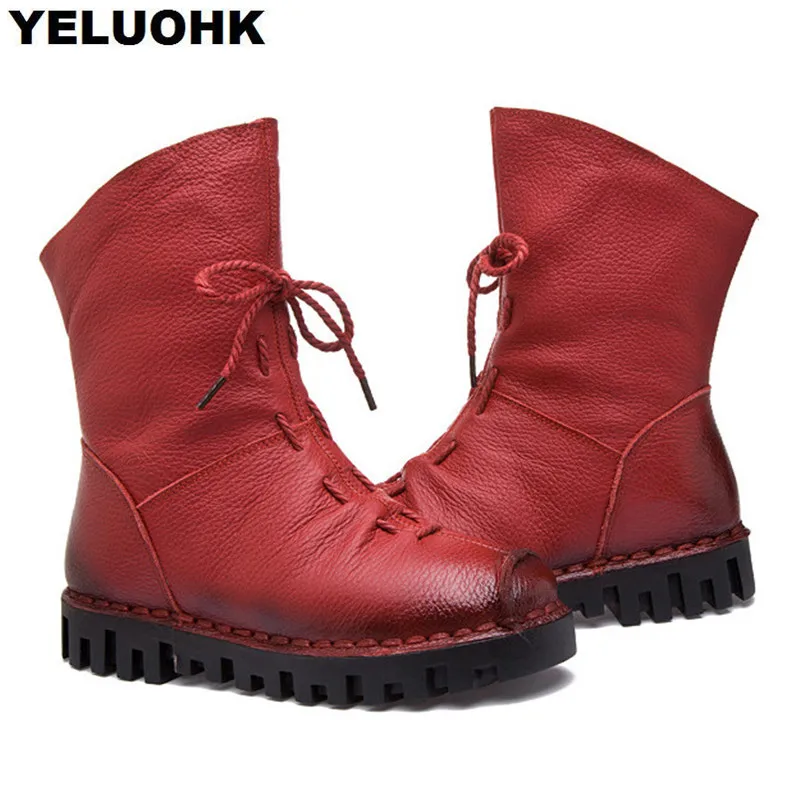 

New Arrive Leather Boots Women Winter Shoes Comfortable Women Moccasins Mid Calf Boots Winter Platform Shoes Warm Snow Boots