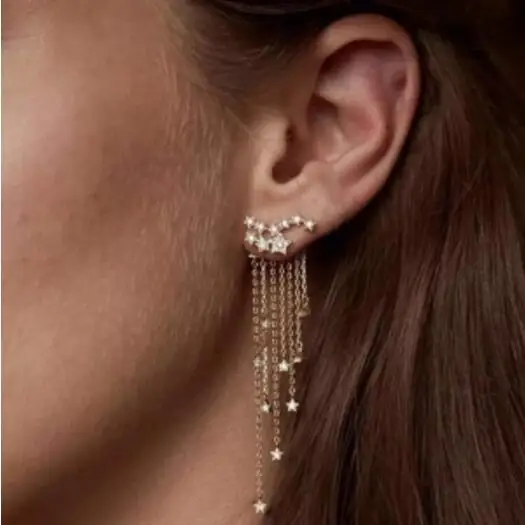 

E 188 1 pair of fashion women's fashion gold / silver stars aerodynamic long tassel crystal earrings women's girls pendant women
