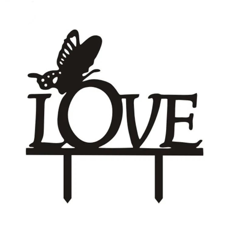 Acrylic Cake Flags Butterfly Love Cake Toppers Black White For Valentine