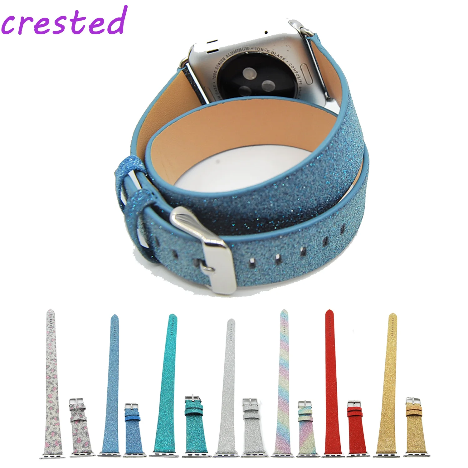 

CRESTED double tour leathe strap band for apple watch band 42mm/38 Plain flash belt bracelet for iwatch 1/2/3