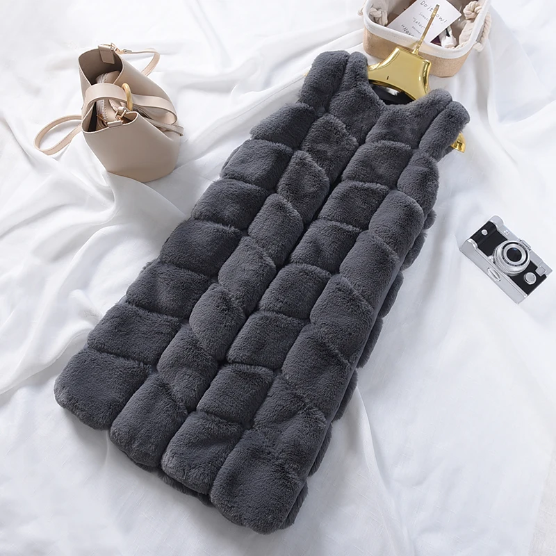 Manteau Section Gilet dark khkai Veste gray Gray Pink dark D'hiver Faux Manteaux Chaud Fourrures Fourrure Nouveau De 4xl Mode Femmes Renard Beige Luxe black Longue Gilets CZtqqx