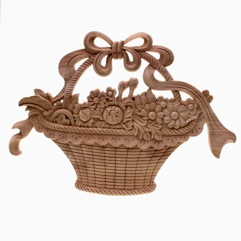 

RUNBAZEF Solid Wood Applique Rose Carving Flower Basket European Style Furniture Patch Home Decor Wedding Decoration Miniature
