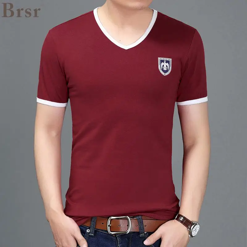 

Brsr Europe and the United States 2018 men short sleeve T-shirt short-sleeved V-neck casual Slim men's T-shirt