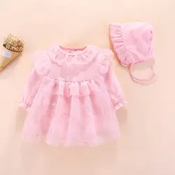 Для маленьких девочек Одежда для новорожденных Кружевная аппликация в форме цветка одним pieces Костюмы Комплект комбинезон и шляпа милые