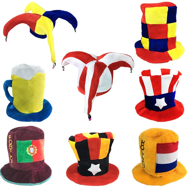 Sombrero de payaso de circo para fiesta de Halloween, gorra decoración de para niños y adultos, fanático del fútbol, cerveza, Carnaval, sombreros de cumpleaños, vestido lujo _ -