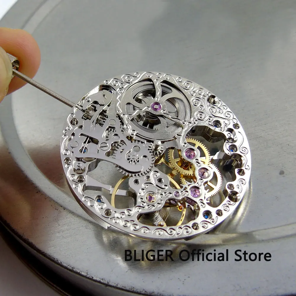 Роскошные 17 ювелирные изделия серебро азиатские полный скелет соответствует размерам, мужские часы 6497 ручной часового механизма движения BM5