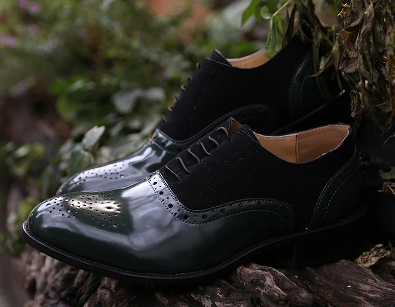 COSIDRAM/Мужские модельные туфли с острым носком; модельные Кожаные Туфли-оксфорды ручной работы; официальная обувь для мужчин; коллекция года; сезон весна; размеры 47, 48, BRM-080 - Цвет: Black Green