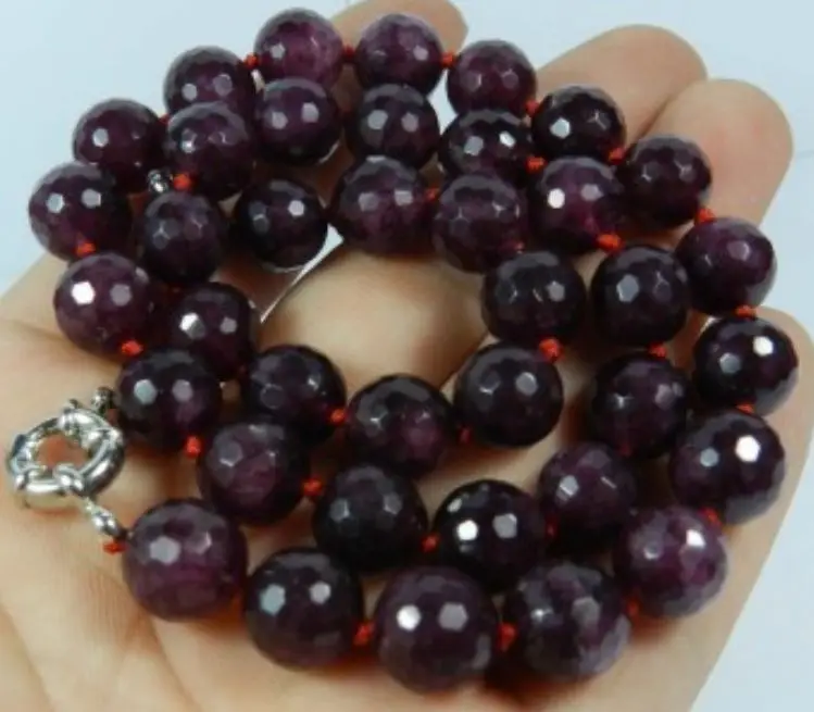 

10mm Faceted RED Garnet Beads Necklace 18