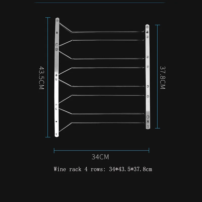 Нержавеющая сталь Висячие вверх дном бокал держатель красное вино бокал вина висячая чашка полка украшение дома - Цвет: four rows