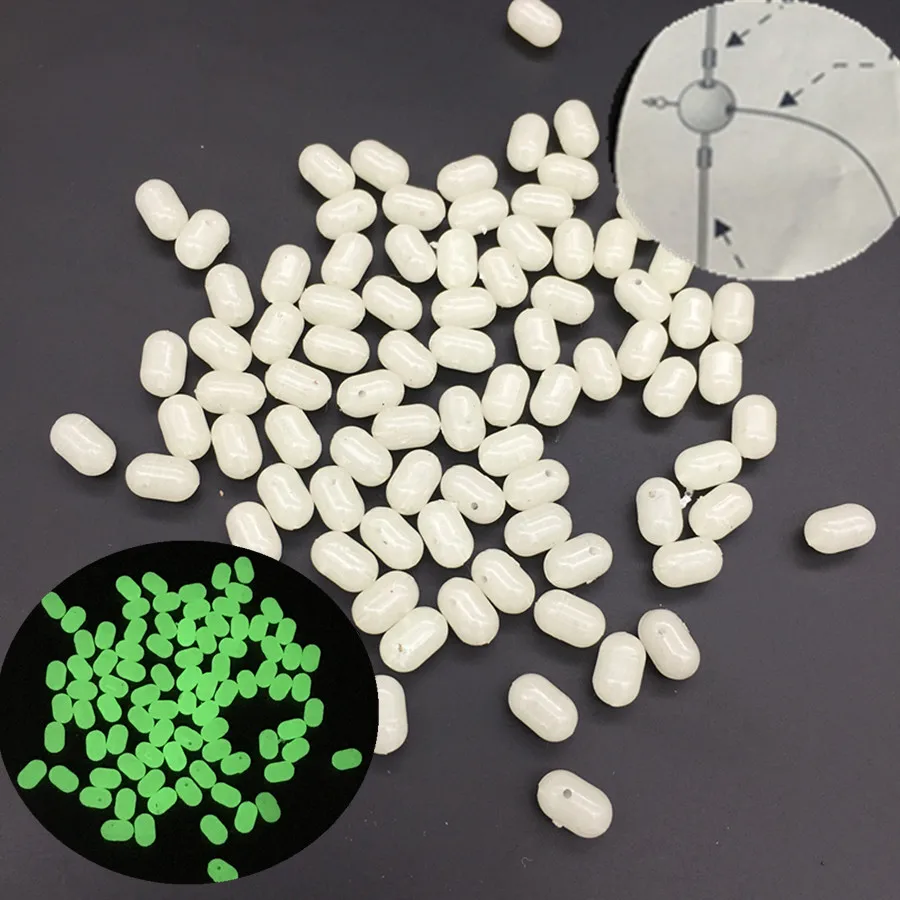 

1000* Glow in dark Luminous Fishing Plastic Hard Oval Beads Double Pearl Drill Cross Beads DIY Fishing Rig Sabiki Glow in dark