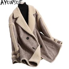 AYUNSUE роскошное теплое зимнее шерстяное меховое пальто Женская мода Длинные шерстяные куртки для женщин Abrigos Mujer Invierno 18006-1 WYQ1842