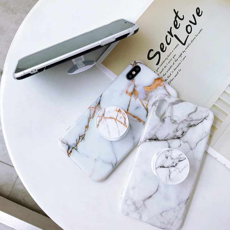 

PIXIU Soft Silicone Case For iPhone X Xs Max 6 6s 7 8 Plus Marble Flexible Stand Holder Phone Cover For iPhone 7 8