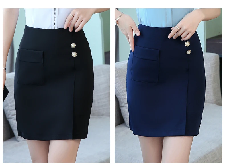 new office OL skirts women elegant black blue high waist package hip pencil skirts plus size solid career skirts