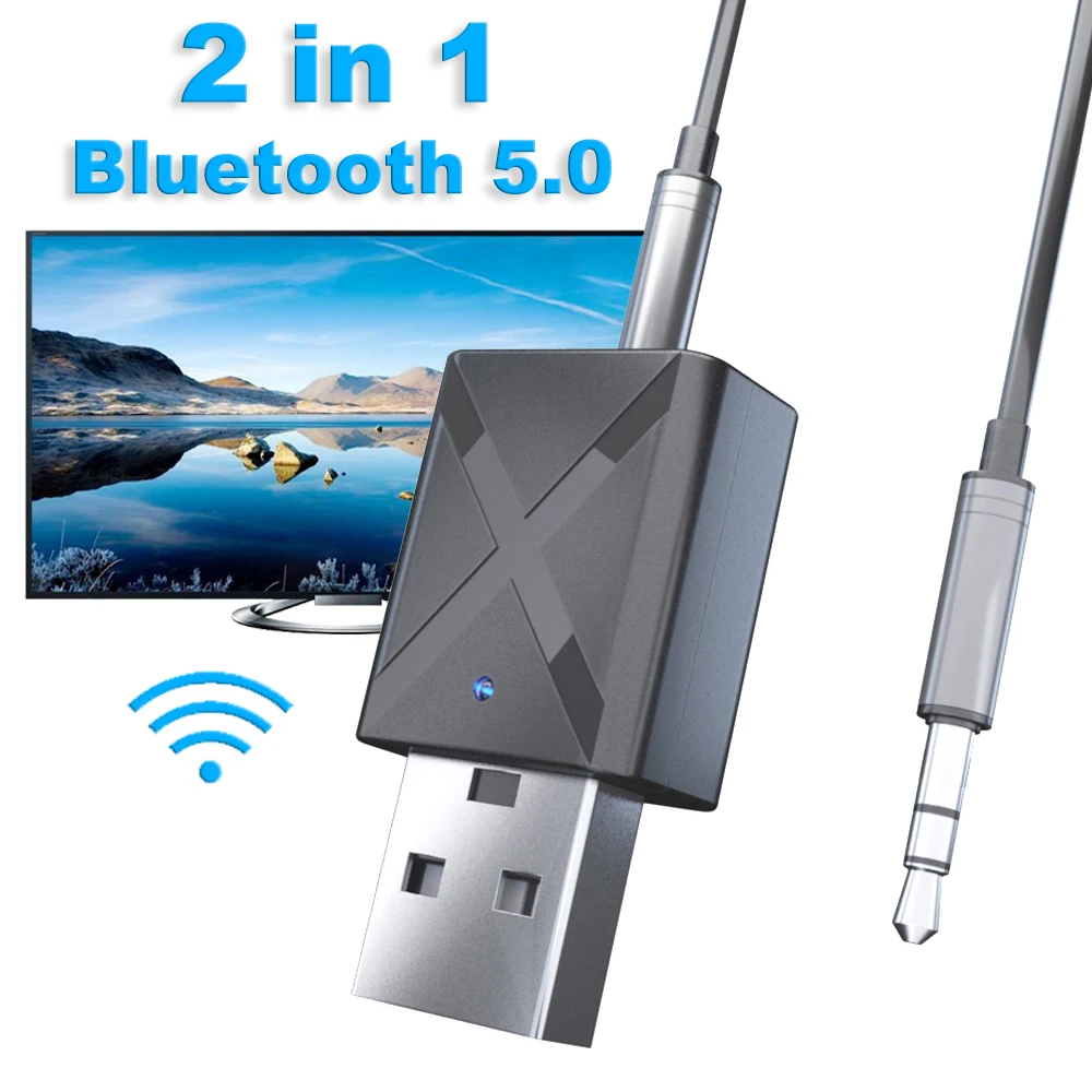 Беспроводной Bluetooth 5,0 аудио приемник передатчик Mini USB 3,5 мм 2-в-1 bluetooth-адаптер для ТВ компьютера автомобиля AUX самая последняя модель