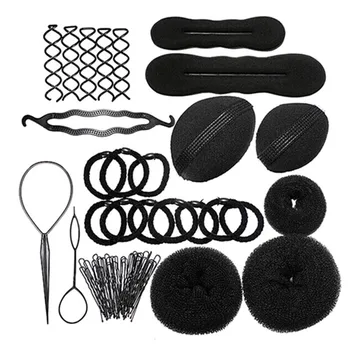

12 Pcs /Set Black Hair Accessories for Styling Tools Kit Hair Set Clip Roller Braid Twist Sponge Hair Shaper 12 Pcs Black