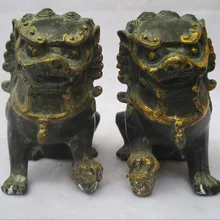 1 пара, китайская, под старину, бронзовая резные Фу Собака Скульптура/античная статуэтка собаки