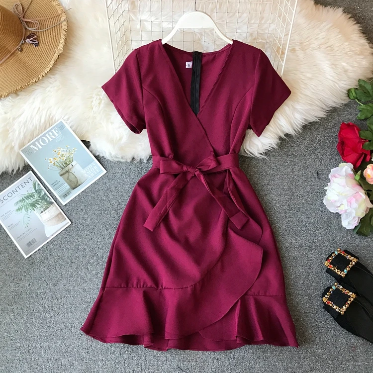 Женское винтажное короткое платье ALPHALMODA асимметричное гофрированное с поясом V