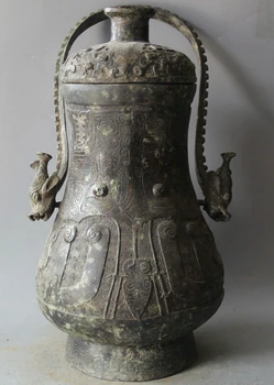 

USPS to USA S1857 20" Old Chinese Dynasty Bronze Beast Portable Handle Wine Ware Vessel Water Pot