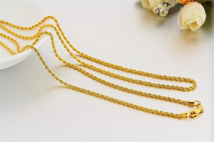 Yellow Gold Color 45cm 50cm 60cm 80cm 30" Long Twisted Rope Chain Necklaces Women Mens Jewelry Bijoux kolye collier ketting