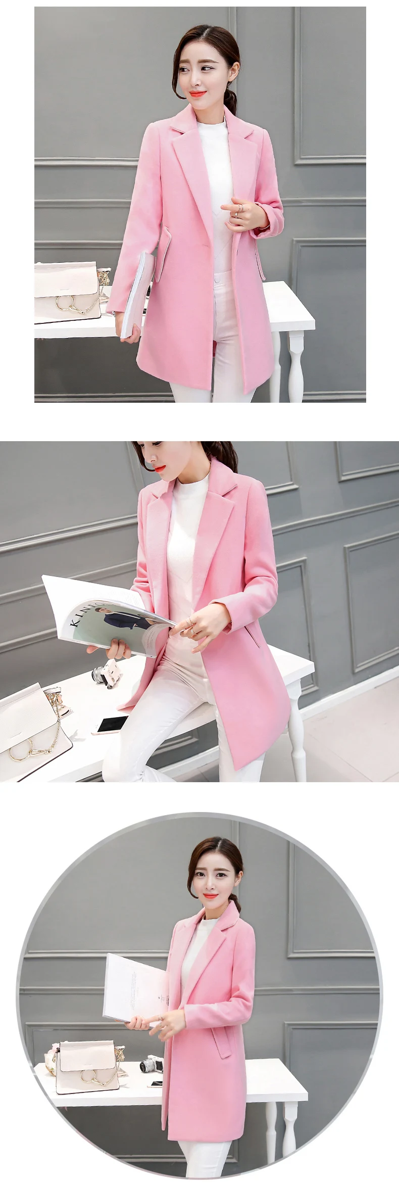 Autumn Winter Wool Coat Women Long Jacket New Plus size Korean Pink Jacket Women Blend Woolen Coat Black Elegant Female Overcoat