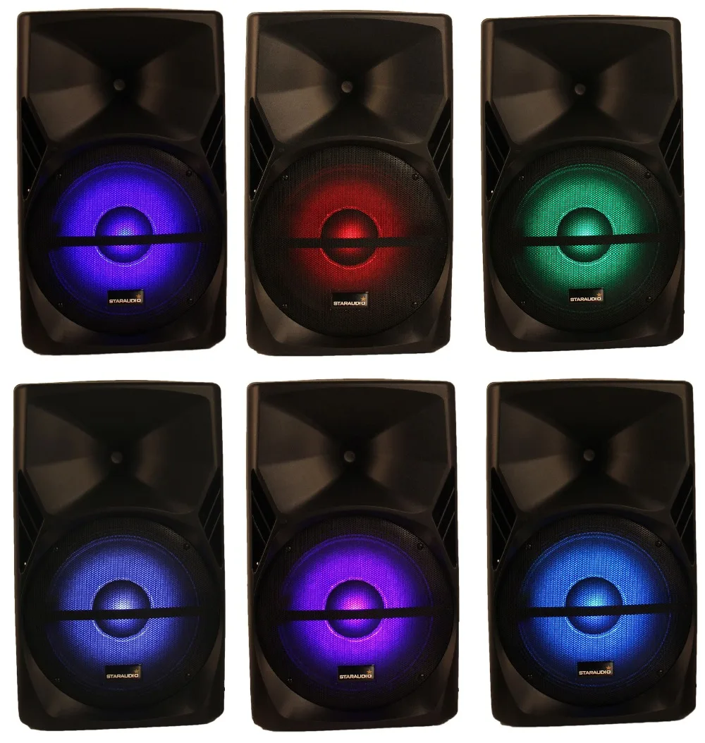 staraudio pro 3500w 15 inch powered pa party show speaker usb sd bluetooth rgb led light  