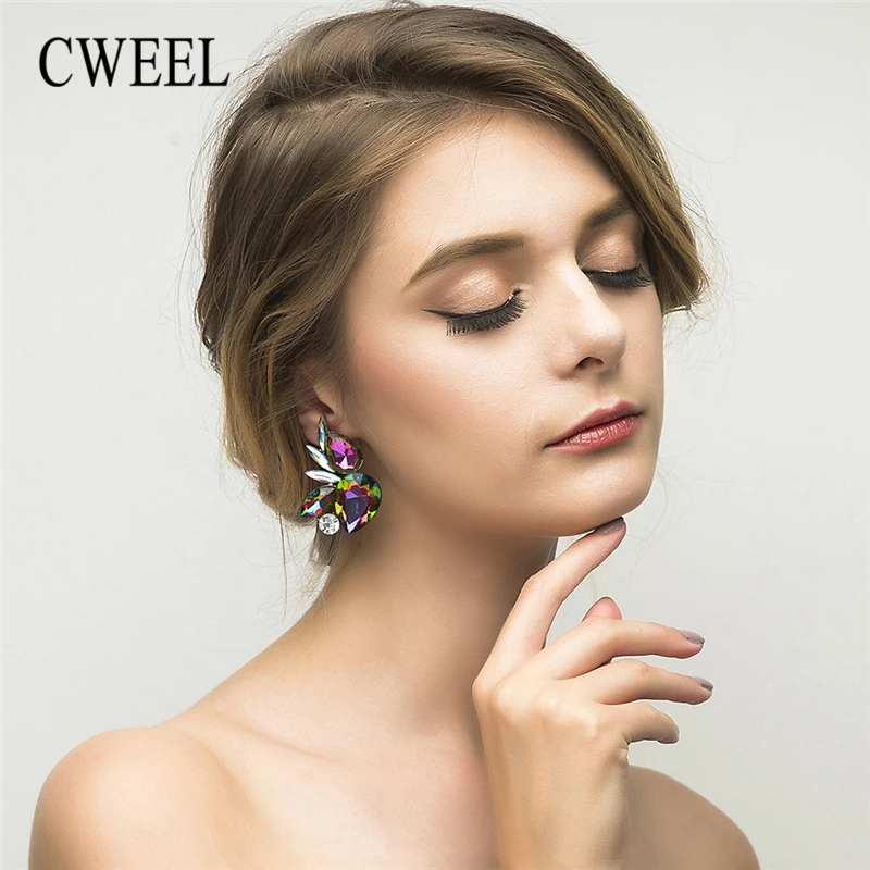 CWEEL Fashion Bohemia Drop Earring Geometric Imitation Crystal Brincos Earrings For Women Wedding Gift Party Earings