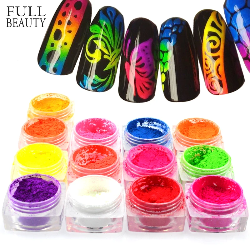 1 Box Neon Pigment Powder Nail Fluorescence Gradient Glitter Winter