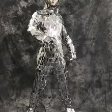 OISK сексуальный мужской певец блесток боди ds объектив косой Серебряная Звезда зеркало костюм мужская Производительность танцевальное шоу боди с шапкой