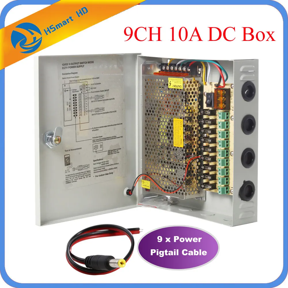 9CH DC12V 10A Питание распределительная коробка видеонаблюдения Камеры Скрытого для