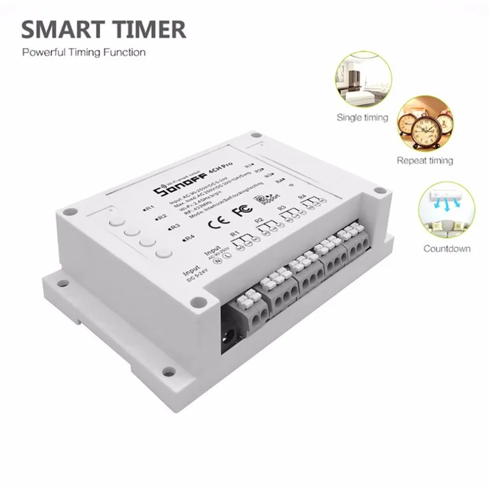 Sonoff 4CH Pro 4 Gang Wi Fi Беспроводной Smart Switch 433 мГц удаленного Управление din рейку