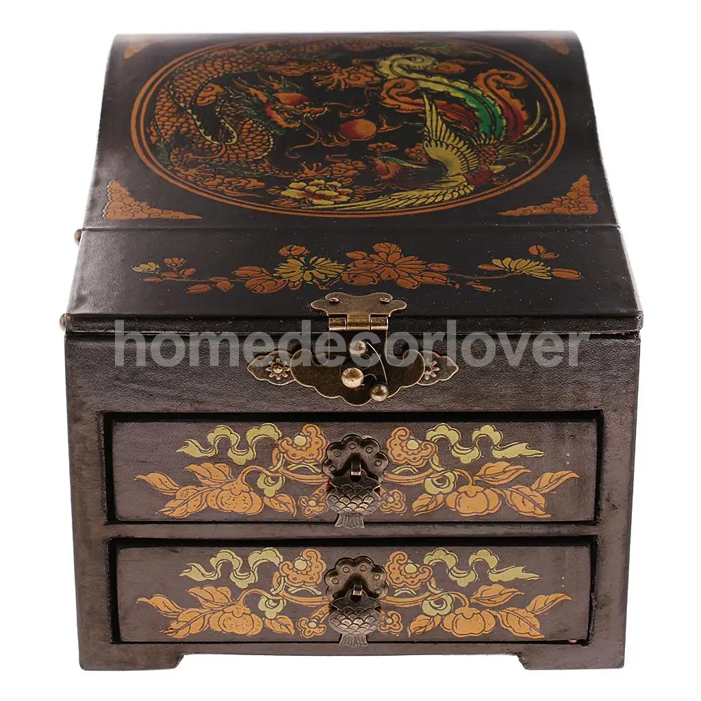 Vintage Wooden Dresser 2 Drawer 1 Mirror for Jewelry Storage Case Box Yellow