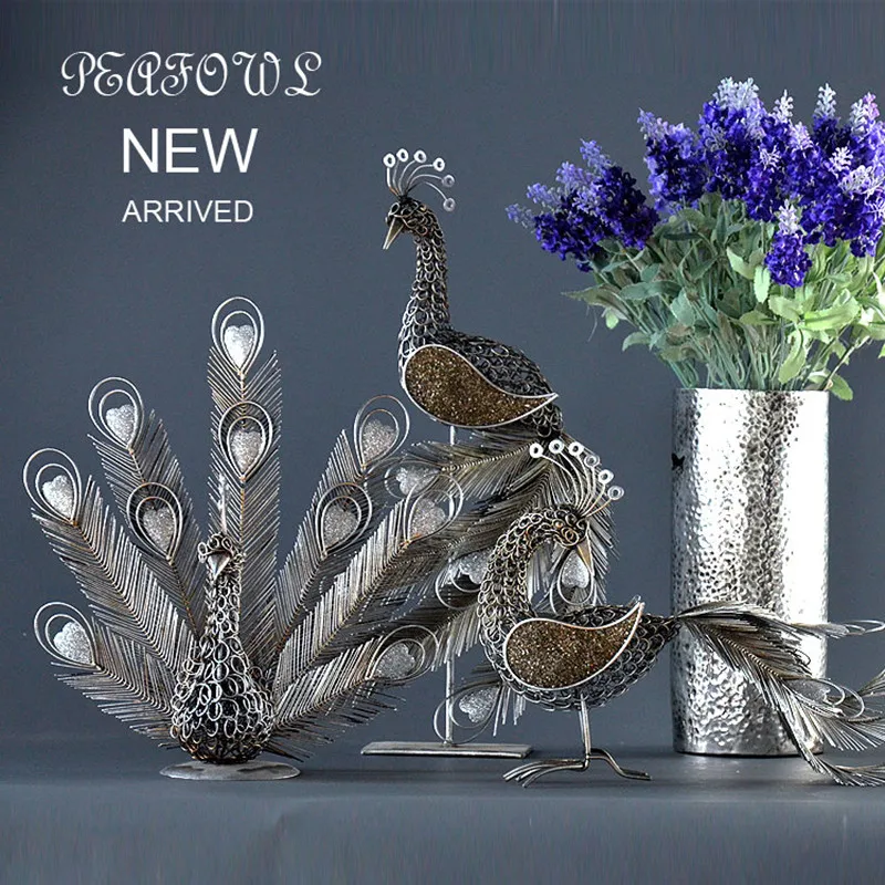 

3pcs/Set Elegant Manual Peacock Ornaments Living Room Cabinet Furnishings Metal Crafts New Home Decor Gift, Free Shipping