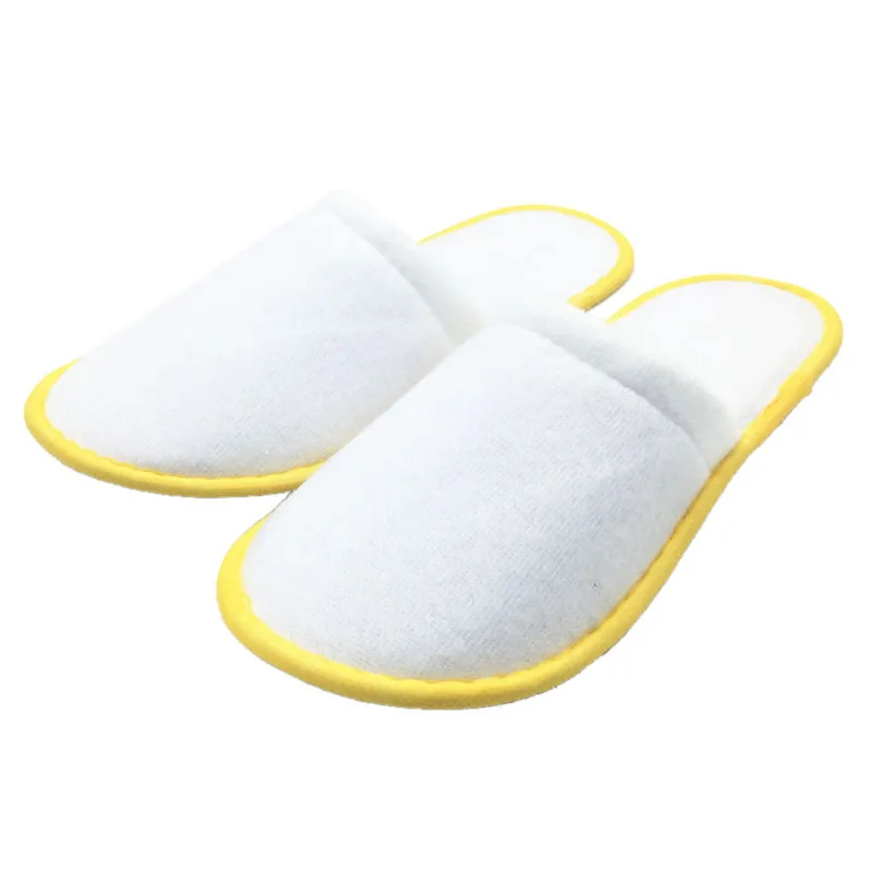 Практичные 10 пар белых полотенцевых одноразовых тапочек для отеля махровые спа-туфли желтого цвета